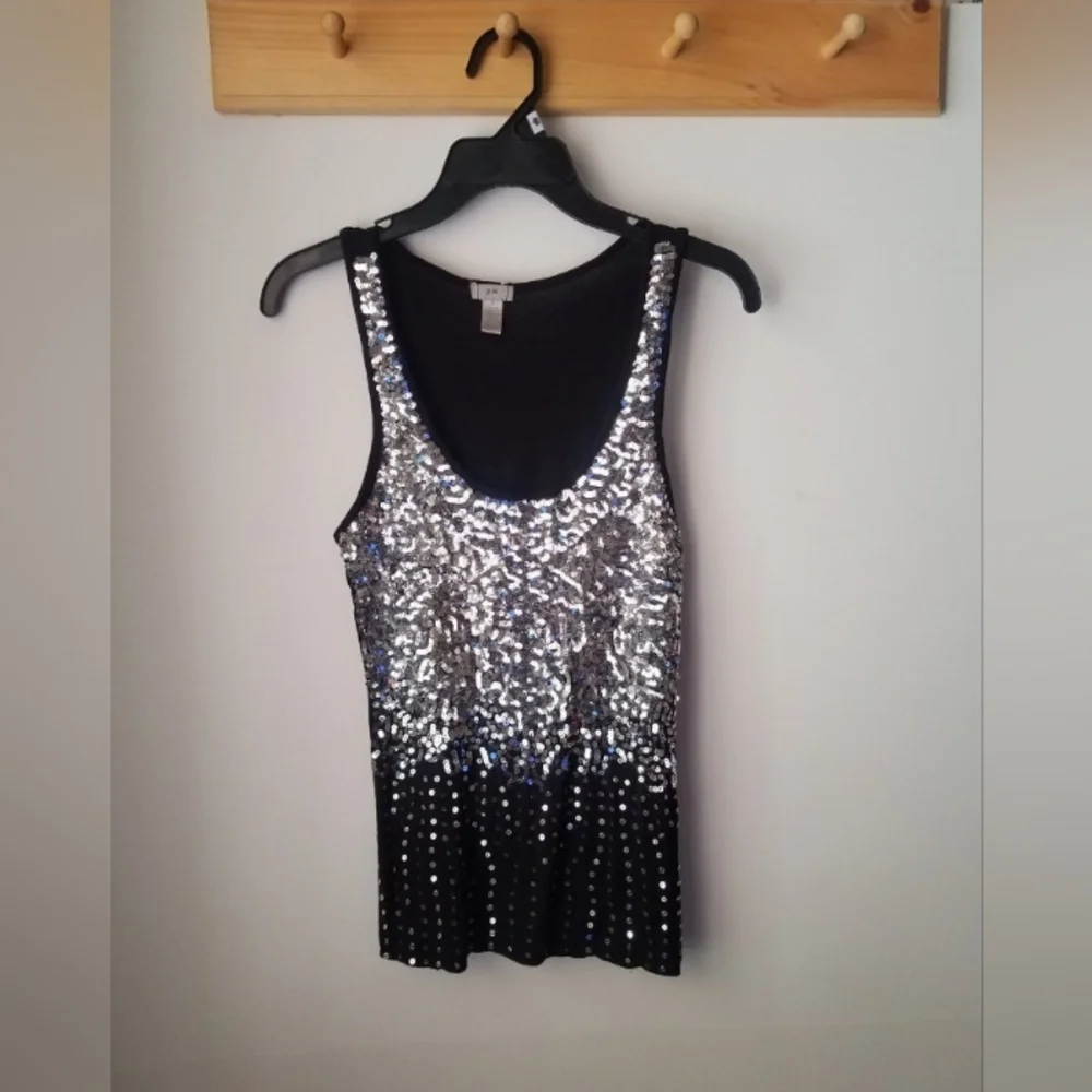 DIVA Sparkly Sequin Sleeveless Top / Black Silver - Picture 6 of 6